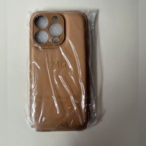 Monogram MG iPhone 14 Pro Case Dark Tan Minimalist Elegant
